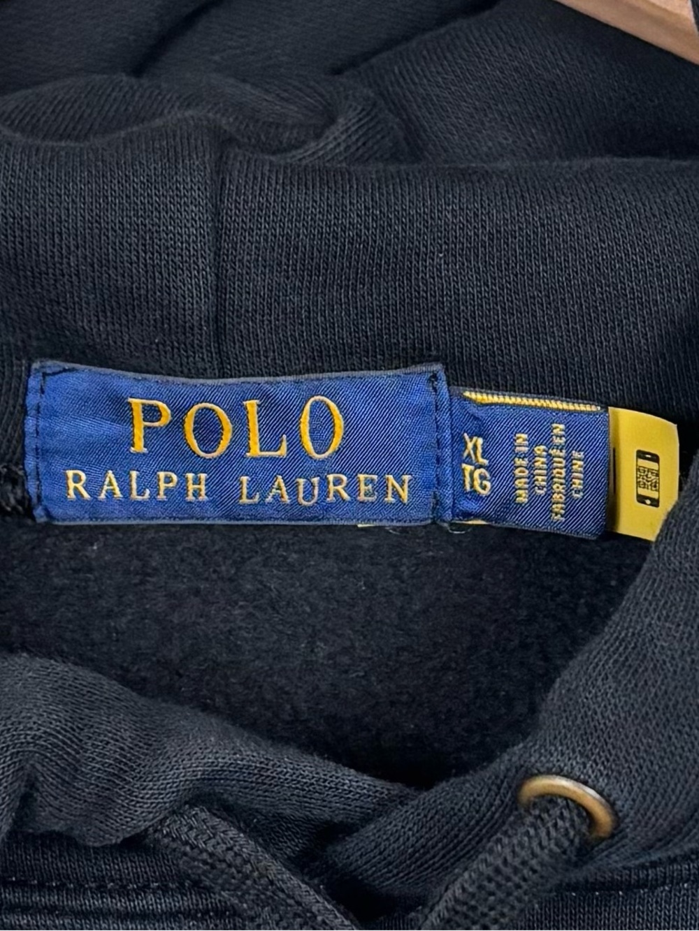 Polo Ralph Lauren USA Flag Patch Hoodie Black POLO Spell Out XL - Picture 2 of 6